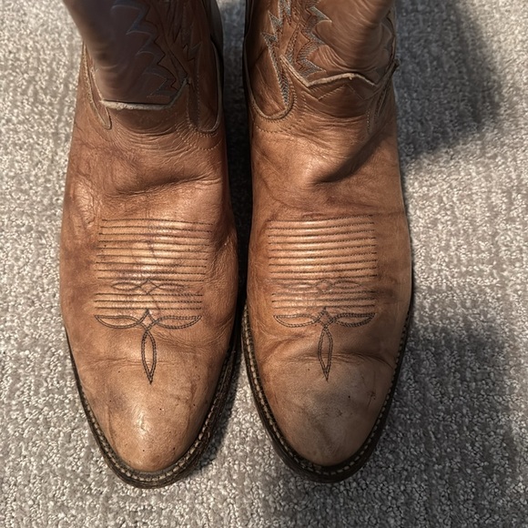 Tony Lama Brown Leather Cowboy Boots Mens 10D pointed toe feathers Western Rodeo - Picture 5 of 9